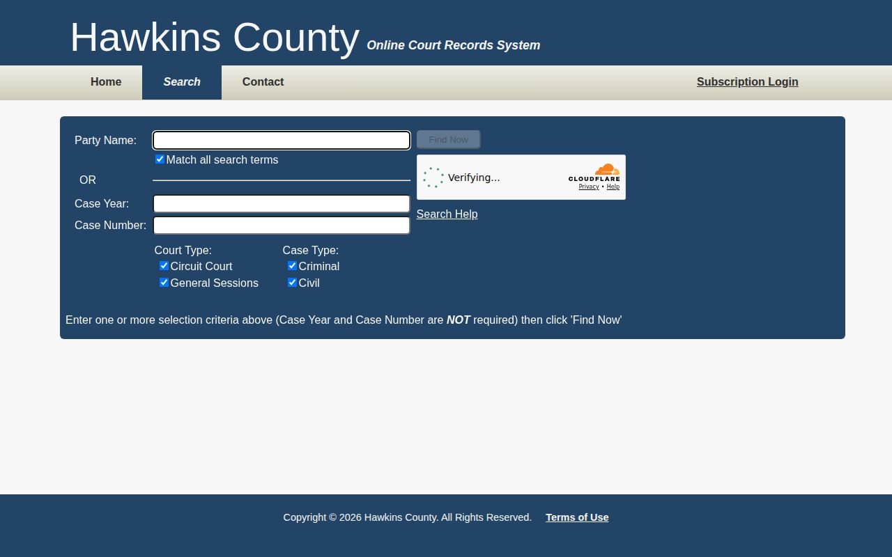 Hawkins County court search controls used to check release orders