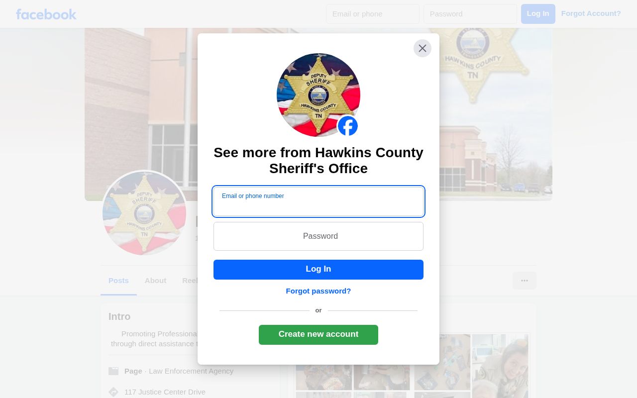 Official Hawkins County Sheriff social photo and incident post channel